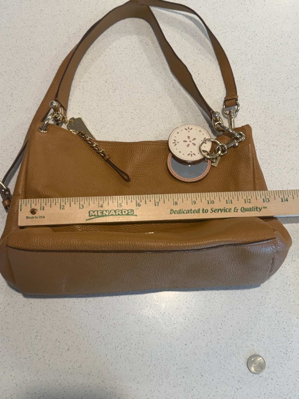 Carmel colored soft leather Coach purse with key chain - Picture 4 of 12